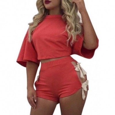 Sets Summer Women Sexy Plus Size Short Sleeve Bandage 2 Piece Set Casual Short Pants Casual Outfit Fitness Yoga Sportswear Be...