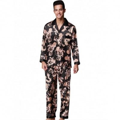 Sleep Sets Men's Pajamas Suit- Men Sleepwear Autumn Winter Print Men Simulation Silk Pajamas Man Pajamas Suit Male Polyester ...