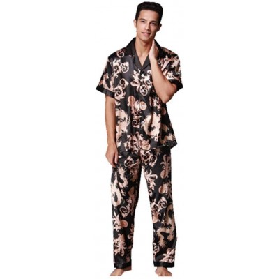 Sleep Sets Men's Pajamas Suit- Men Sleepwear Autumn Winter Print Men Simulation Silk Pajamas Man Pajamas Suit Male Polyester ...