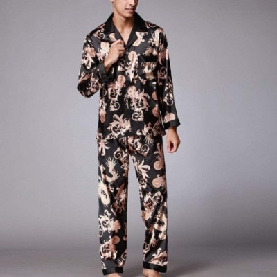 Sleep Sets Men's Pajamas Suit- Men Sleepwear Autumn Winter Print Men Simulation Silk Pajamas Man Pajamas Suit Male Polyester ...