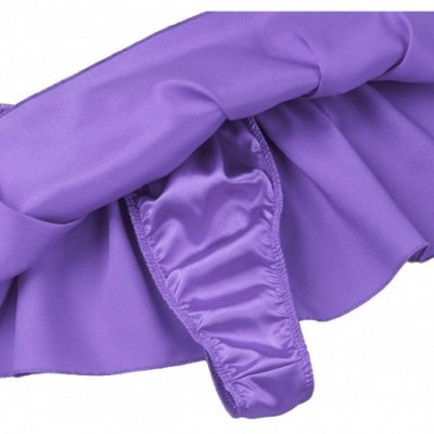 G-Strings & Thongs Men's Sissy Lingerie Frilly Satin High Cut G-String Thong Skirted Panties Underwear - Purple - CM19DSR43C6