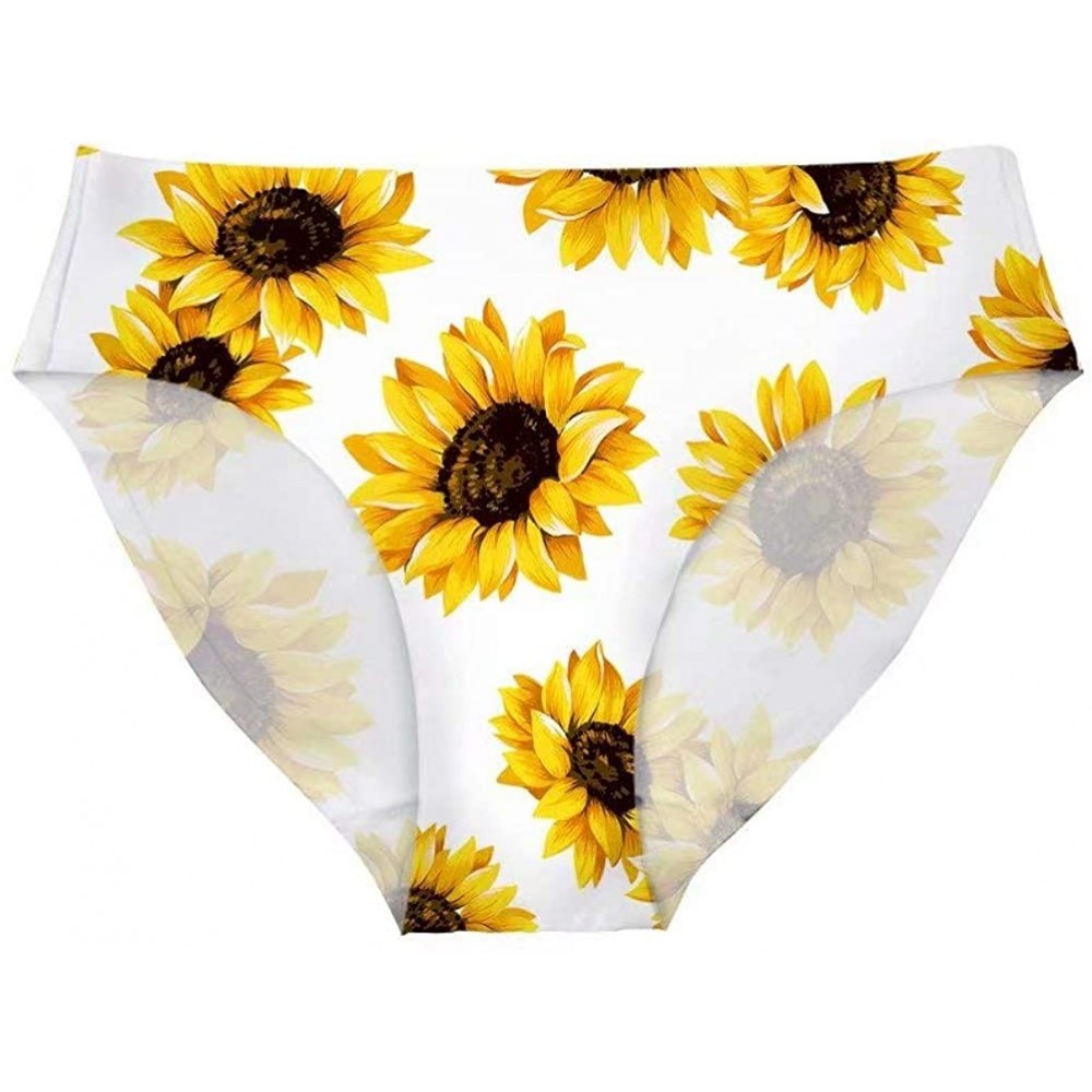 Panties Women's Sunflower Print Breathable Hipster Underwear Brief Cool Strech Comfortable Bikini Panty - Sunflower White - C...