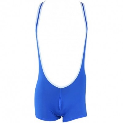 G-Strings & Thongs Men's Smooth Freestyle Wrestling Singlet Jockstrap Bodysuit Underwear - Blue - CN12NV7OF6B