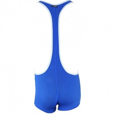 G-Strings & Thongs Men's Smooth Freestyle Wrestling Singlet Jockstrap Bodysuit Underwear - Blue - CN12NV7OF6B