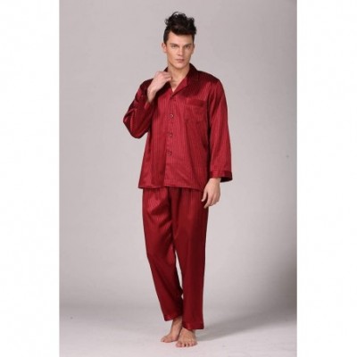 Sleep Sets Men's Pajamas Suit- Men's Striped Silk Nightwear Long Sleeve Pants Simulation Silk Set Large Size Loungewear Pyjam...