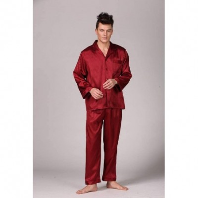 Sleep Sets Men's Pajamas Suit- Men's Striped Silk Nightwear Long Sleeve Pants Simulation Silk Set Large Size Loungewear Pyjam...