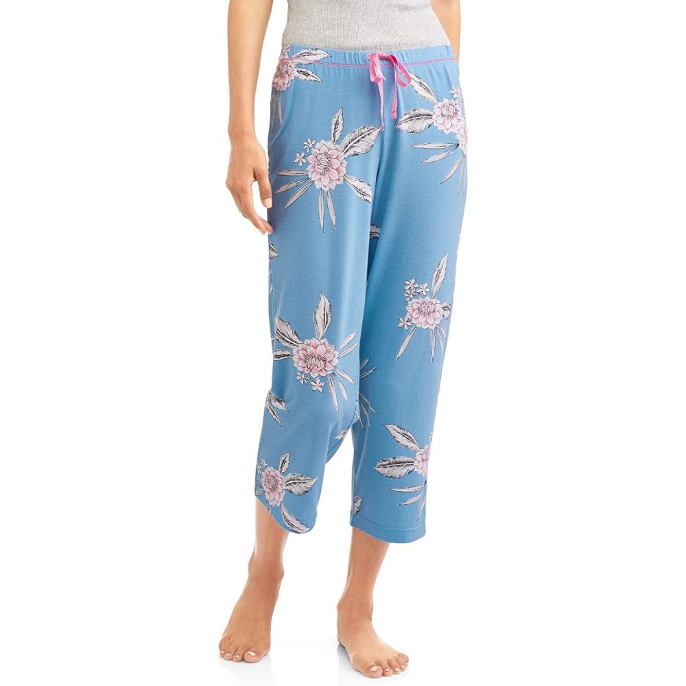 Bottoms Women's Modal Knit Capri Sleep Pants - Blue Floral - C518G7CLWDI