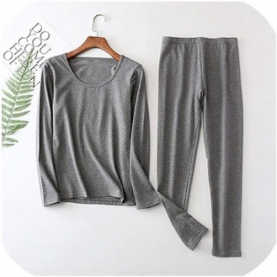 Thermal Underwear Women Autumn Winter Plus Big Size Cotton Thermal Underwear Set top and Bottoms - Gray - C2193UT6ZKR