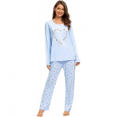 Sets Women's Pajamas Set Long Sleeve Striped Top and Pants Soft Pjs Sets Ladies Pajama Soft Sleepwear - Blueheart - C0193LHL0X3