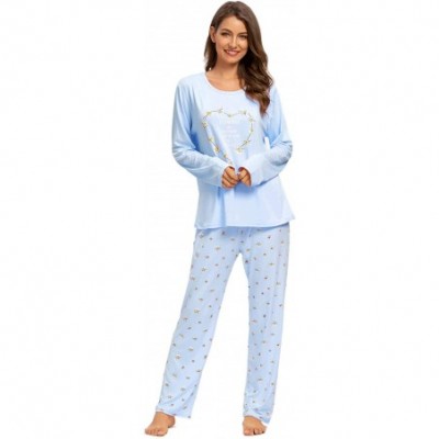 Sets Women's Pajamas Set Long Sleeve Striped Top and Pants Soft Pjs Sets Ladies Pajama Soft Sleepwear - Blueheart - C0193LHL0X3