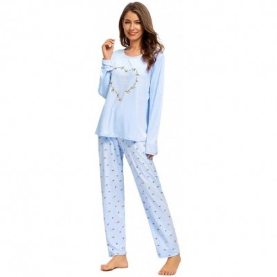 Sets Women's Pajamas Set Long Sleeve Striped Top and Pants Soft Pjs Sets Ladies Pajama Soft Sleepwear - Blueheart - C0193LHL0X3