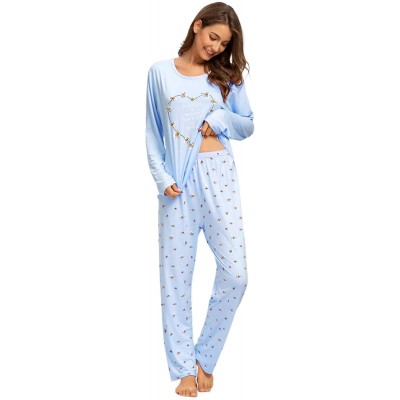 Sets Women's Pajamas Set Long Sleeve Striped Top and Pants Soft Pjs Sets Ladies Pajama Soft Sleepwear - Blueheart - C0193LHL0X3