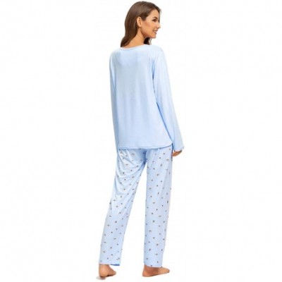 Sets Women's Pajamas Set Long Sleeve Striped Top and Pants Soft Pjs Sets Ladies Pajama Soft Sleepwear - Blueheart - C0193LHL0X3