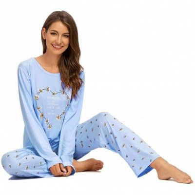 Sets Women's Pajamas Set Long Sleeve Striped Top and Pants Soft Pjs Sets Ladies Pajama Soft Sleepwear - Blueheart - C0193LHL0X3