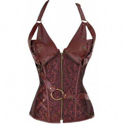 Bustiers & Corsets Women's Steampunk Corset Overbust Bustier Corsets Plus Size Zip Up Sexy Shaper - Brown - C918LUYEC8Z