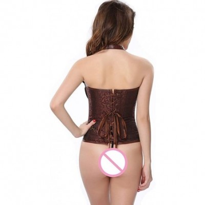 Bustiers & Corsets Women's Steampunk Corset Overbust Bustier Corsets Plus Size Zip Up Sexy Shaper - Brown - C918LUYEC8Z