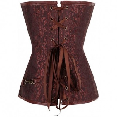 Bustiers & Corsets Women's Steampunk Corset Overbust Bustier Corsets Plus Size Zip Up Sexy Shaper - Brown - C918LUYEC8Z