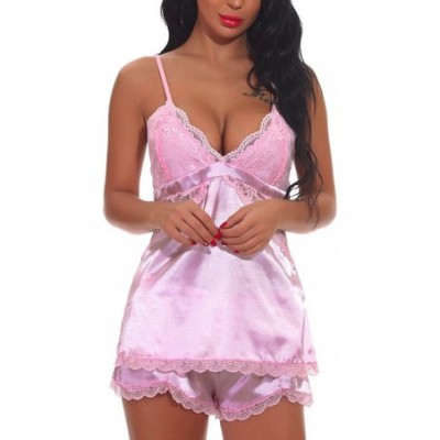 Accessories Lingerie Bodysuit for Women Nightdress Lace V-Neck Underwear Set Backless Sleepwear Multicolor S-XXL - Pink - CY1...