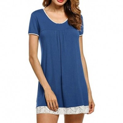 Nightgowns & Sleepshirts Sleepwear Womens Nightgown Sexy Sleep Shirt Dress V Neck Short Sleeve Lace Trim Soft Nightshirt (S-X...