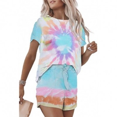 Sets Womens Tie Dye Printed Short Sleeve Tee and Shorts Pajamas Set Sleepwear Pjs Sets Homewear Loungewear Asun flower - C319...