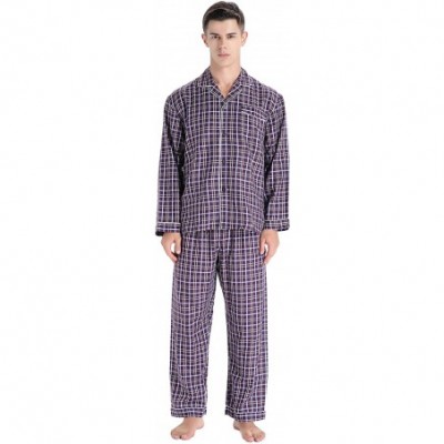 Sleep Sets Men's Cotton Long Sleeve Pajamas- 100% Cotton Pajama Set - Claret Checks - CJ18IRL4GM2