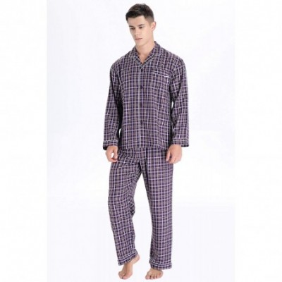 Sleep Sets Men's Cotton Long Sleeve Pajamas- 100% Cotton Pajama Set - Claret Checks - CJ18IRL4GM2