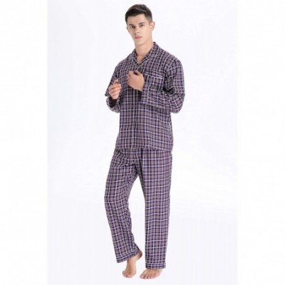 Sleep Sets Men's Cotton Long Sleeve Pajamas- 100% Cotton Pajama Set - Claret Checks - CJ18IRL4GM2