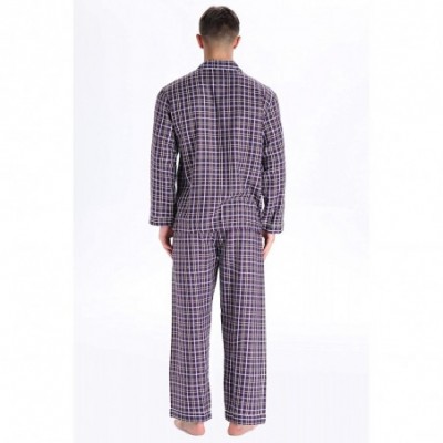 Sleep Sets Men's Cotton Long Sleeve Pajamas- 100% Cotton Pajama Set - Claret Checks - CJ18IRL4GM2