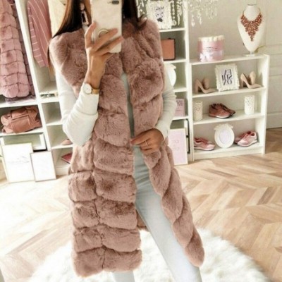 Tops Silver Fox Fur Vest Luxury Fauxfur Sleeveless Cardigan Knee Length Waistcoat Shaggy Jacket Fluffy Outwear Party Khaki - ...