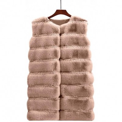 Tops Silver Fox Fur Vest Luxury Fauxfur Sleeveless Cardigan Knee Length Waistcoat Shaggy Jacket Fluffy Outwear Party Khaki - ...