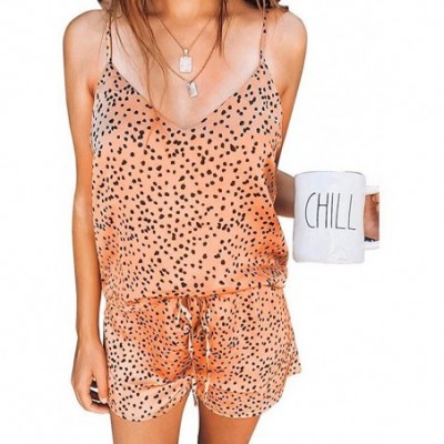 Sets Women Leopard Sleeveless Pajama Set 2PCS Night Lounge Top Short Sleepwear Cami Shorts Set Nightwear - Orange - CN198MZ5LL8