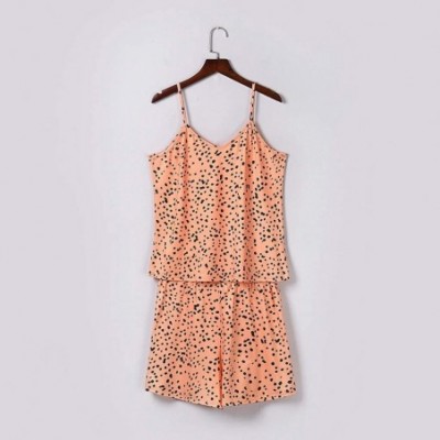 Sets Women Leopard Sleeveless Pajama Set 2PCS Night Lounge Top Short Sleepwear Cami Shorts Set Nightwear - Orange - CN198MZ5LL8