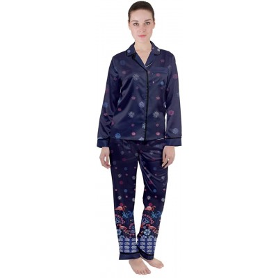 Sets Womens Soft Lightweight Loungewear Flamingos Tropical Summer Dark Satin 2 Piece Pajamas Set XS 3XL Dark Slate Blue - CG1...