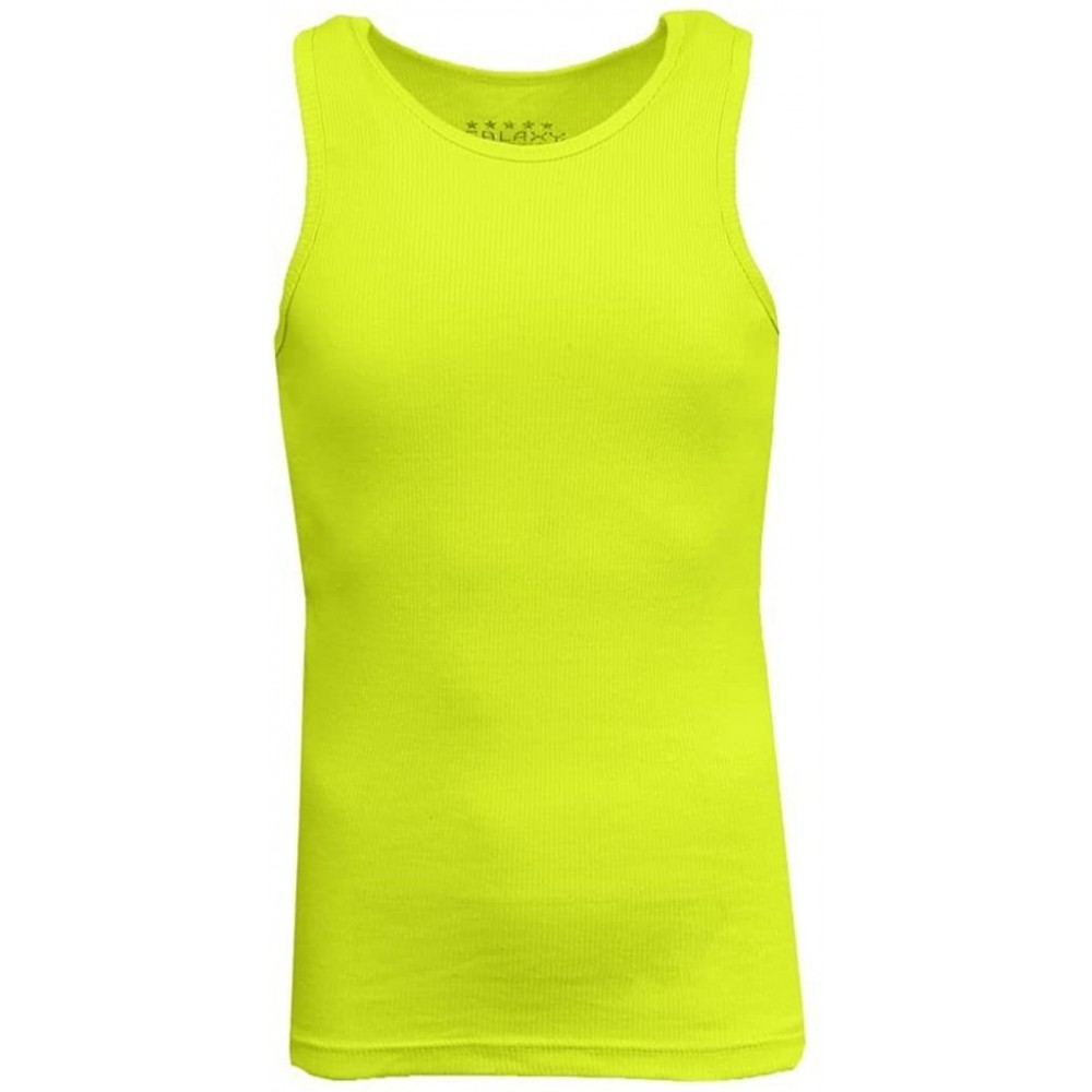 Undershirts Single and 3-Pack Mens Heavy-Weight Ribbed Tank Tops - Lime - CA12E63NFDR