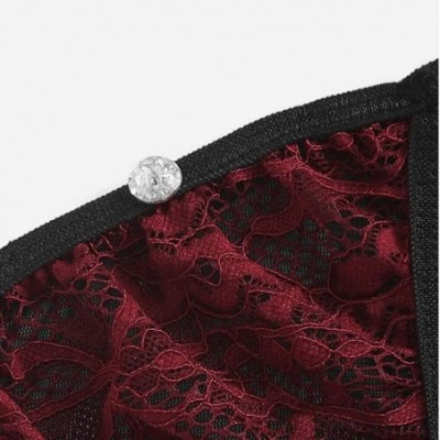 Baby Dolls & Chemises New Women Sexy Floral Lace Lingerie Thong + Bra Babydoll Nightwear Underwear - Wine - C1199UUM822