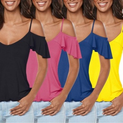 Shapewear Crop Top- Women Cold Shoulder Back Cross T-Shirt Ladies Summer Holiday Blouse - Yellow - CC18UZLU7HX