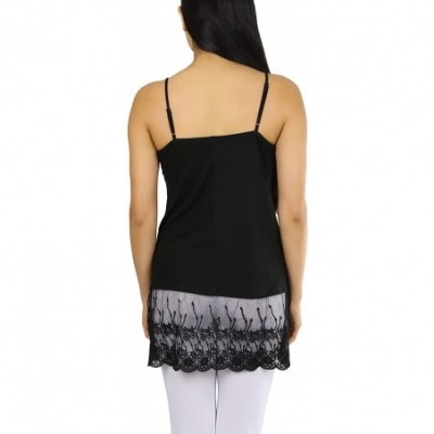 Camisoles & Tanks Women's Wide Extended Lace Long Line Cami w/Adjustable Straps - Black - CB1967XURH5