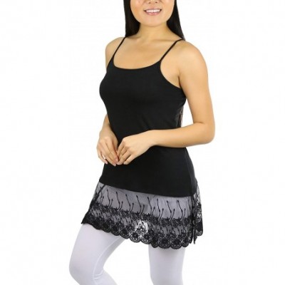 Camisoles & Tanks Women's Wide Extended Lace Long Line Cami w/Adjustable Straps - Black - CB1967XURH5