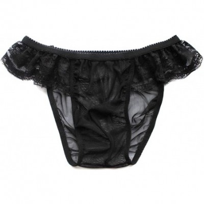 Briefs Mens Sissy Sheer Mesh See Through Frilly Lace Underwear Crossdress Bikini Briefs Lingerie - Black - CA18L0YDYK2