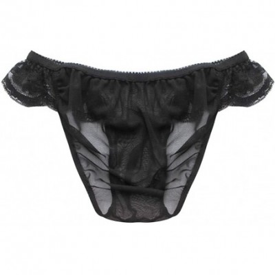 Briefs Mens Sissy Sheer Mesh See Through Frilly Lace Underwear Crossdress Bikini Briefs Lingerie - Black - CA18L0YDYK2