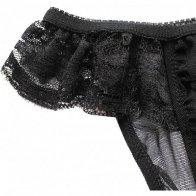 Briefs Mens Sissy Sheer Mesh See Through Frilly Lace Underwear Crossdress Bikini Briefs Lingerie - Black - CA18L0YDYK2