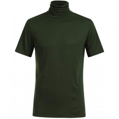 Thermal Underwear Men's Casual Slim Fit Basic Turtleneck Pullover Top Summer Solid Color Short Sleeve Blouse Shirts - Army Gr...