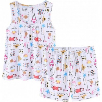 Sets Women's Cute Cotton Pajama Set Cartoon Tank Tee Shorts Sleepwear Summer Plus Size Stripe Shoties - Swim Pool - C919C8X8WSG