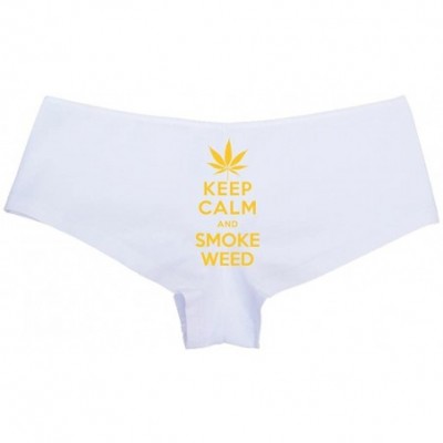 Panties Women's Keep Calm Smoke Weed Funny Pot Hot Sexy Boyshort - White/Yellow - CP18M67Y72M