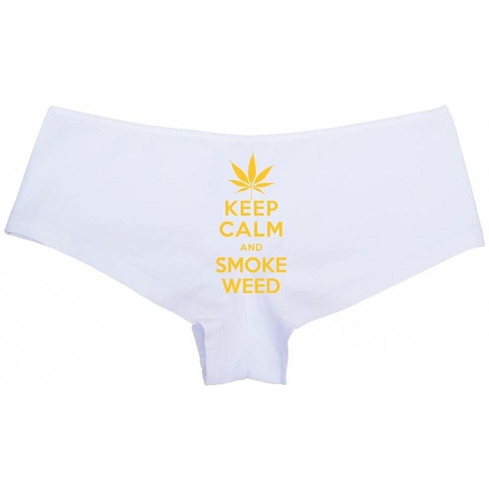 Panties Women's Keep Calm Smoke Weed Funny Pot Hot Sexy Boyshort - White/Yellow - CP18M67Y72M