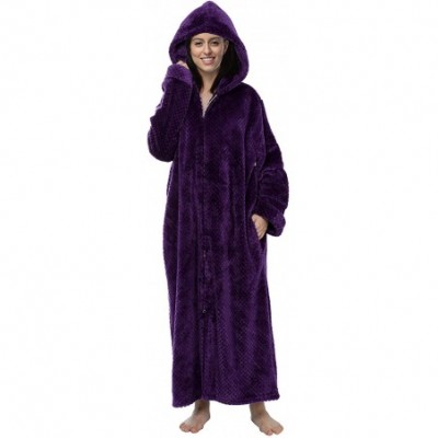 Robes Unisex Warm Soft Fleece Hooded Bathrobes- Plush Robes for Women and Men with Pockets - Hooded-purple - C119E0GXT6S