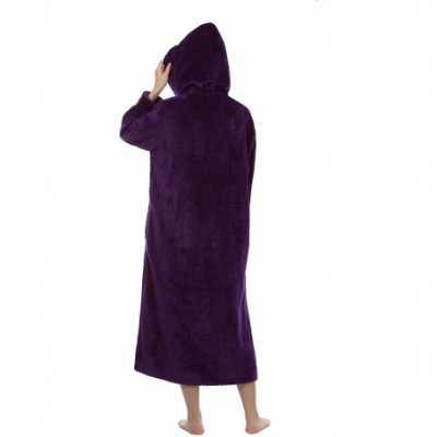 Robes Unisex Warm Soft Fleece Hooded Bathrobes- Plush Robes for Women and Men with Pockets - Hooded-purple - C119E0GXT6S