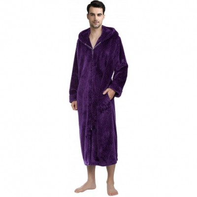 Robes Unisex Warm Soft Fleece Hooded Bathrobes- Plush Robes for Women and Men with Pockets - Hooded-purple - C119E0GXT6S