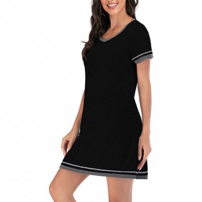 Tops Womens Short Nightgown Short Sleeve Sleepwear V Neck Loungwear Pajama Dress - Black - CG19C8WOCN3