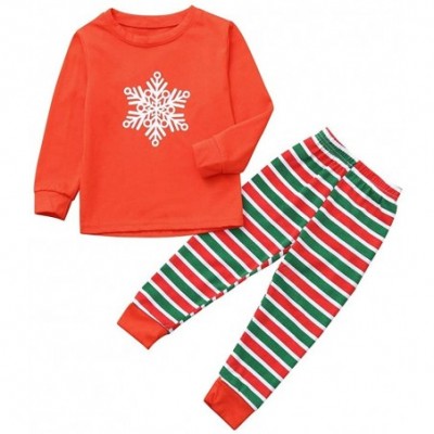 Sleep Sets Snowflake Printed Solid Color Sleep Tops + Elastic Waist Striped Sleep Pants Christmas Pjs Party Pajamas Matching ...